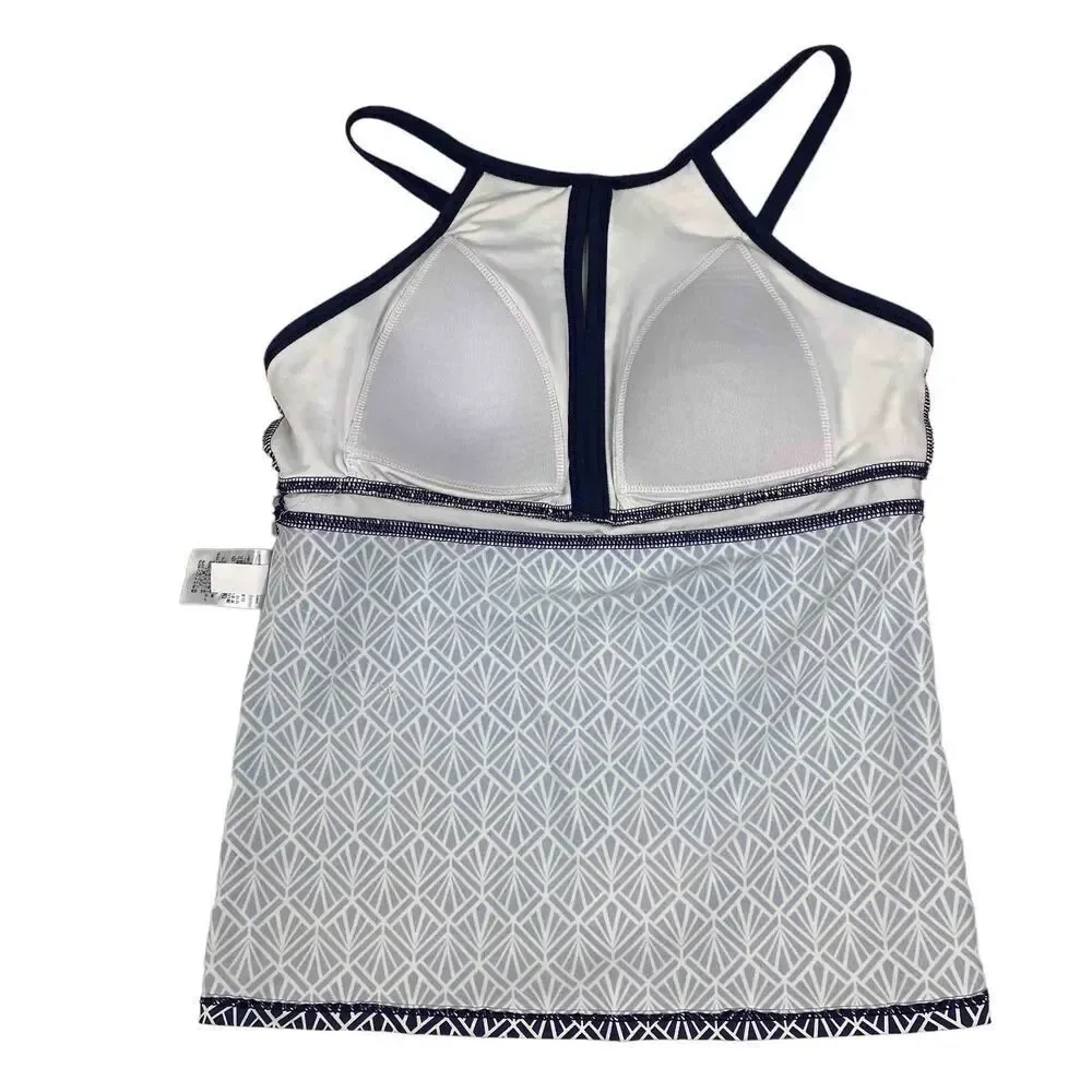 Lands' End Tankini Top Keyhole High Neck Molded Cups Geometric Print size 8P